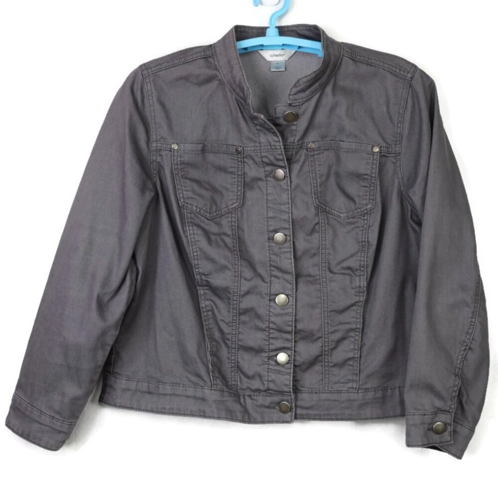 CJ Banks Womens Grey Jean Jacket Coat Size 14W X Stretch‎ Buttons